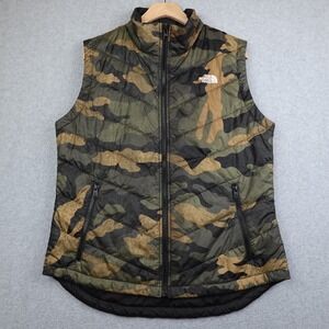 North Face Tamburello Camo Puffer Vest Womens Large Olive Quilted Full Zip Cozy